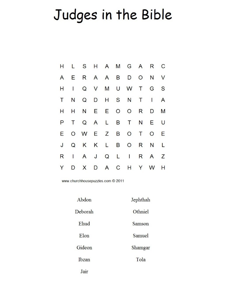 Judges in the Bible Word search puzzle